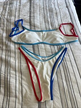 wild fable White Bikini with Red, Blue, and Teal Trim